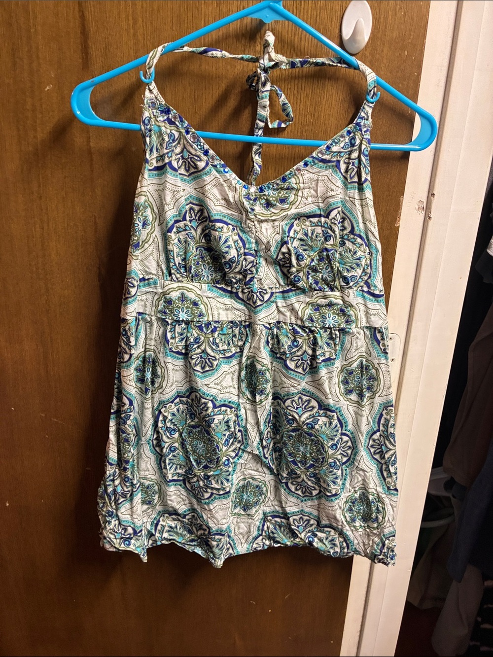 Venezia White Tank Top with Blue & Teal Medallion Print